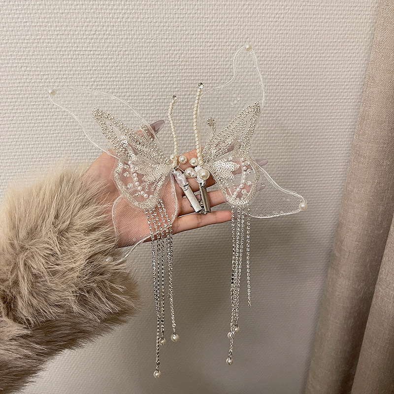 フリンジ蝶ヘアクリップ (ペア)