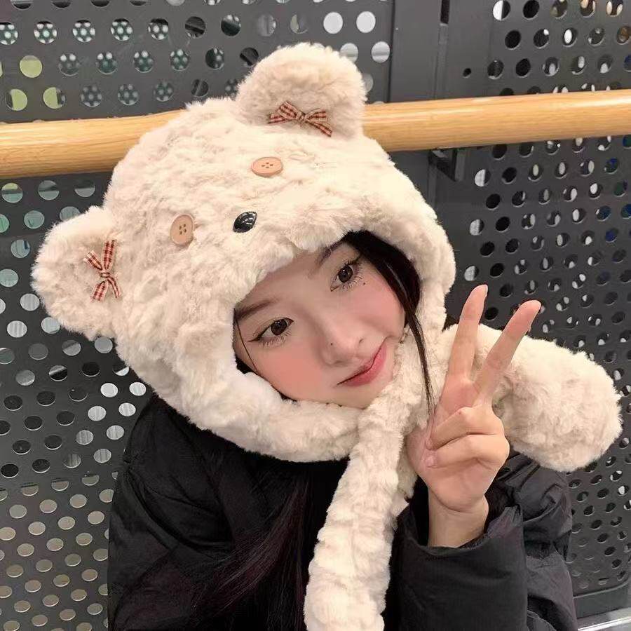 ボタンボウスタイル-ベージュ