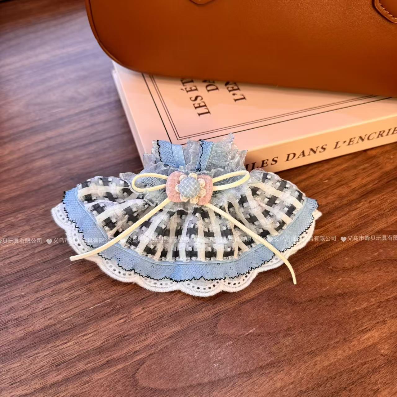 ブルーチェック柄レースリボンサスペンダープリンセスドレス