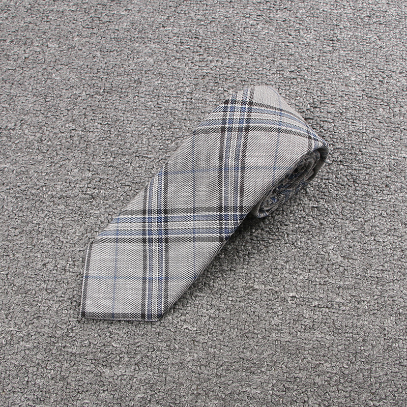 麻グレーと黒のチェック柄ネクタイ(D)