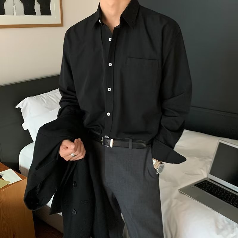 リネン長袖ワークシャツ ブラック