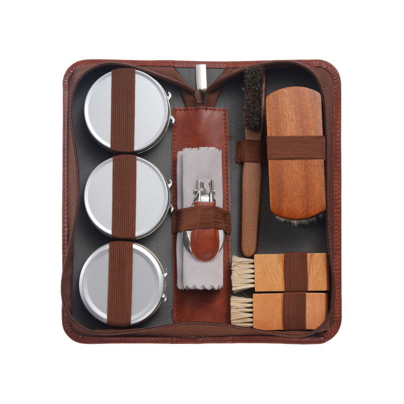 長方形ローズウッド 3色靴磨きセット