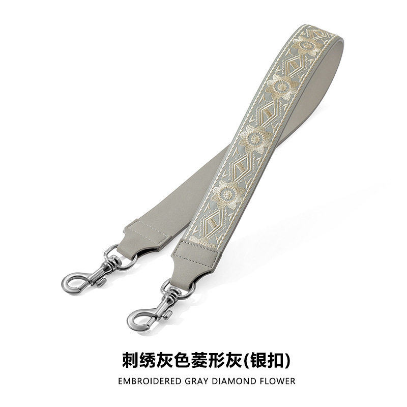 A-19刺繍グレーの花の銀のボタン