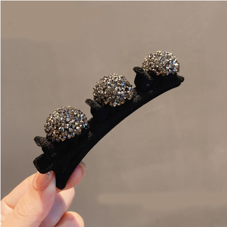 植毛サイドクリップ ブラックボールダイヤモンド(シングル)