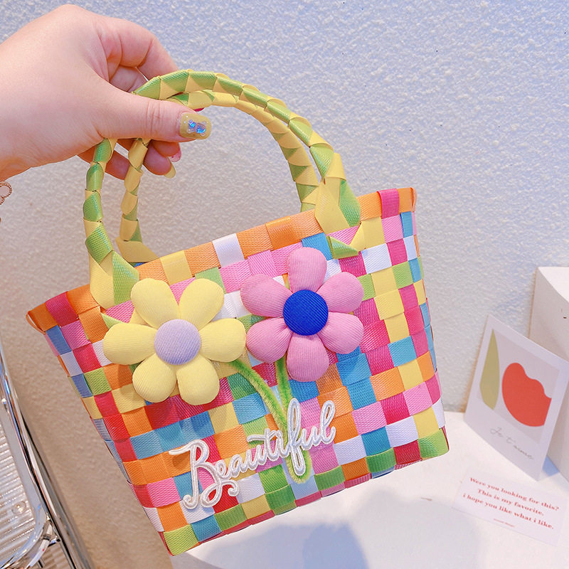 21.a05サイズの黄色いピンクの花のバッグ