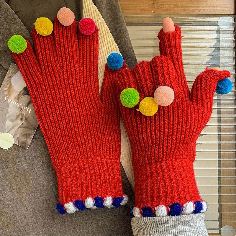 フィンガーレスブライトレッド【毛玉ランダムカラー】