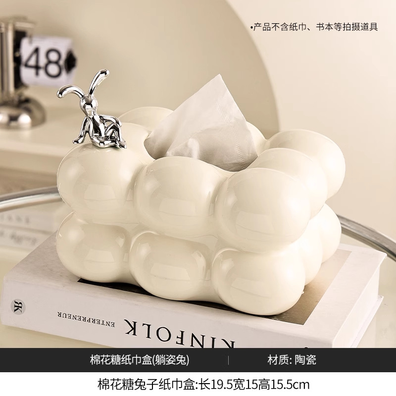 セラミックティッシュボックス マシュマロ オフホワイト + 怠惰なウサギ