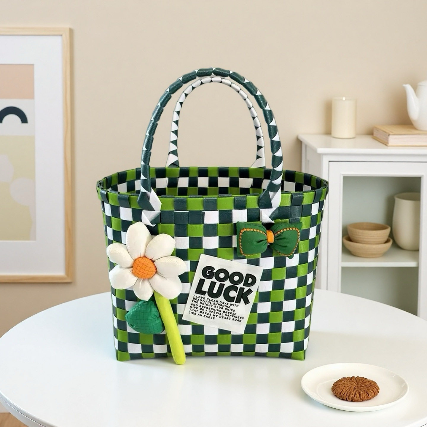 モスグリーン×ホワイト（ヒマワリ柄）