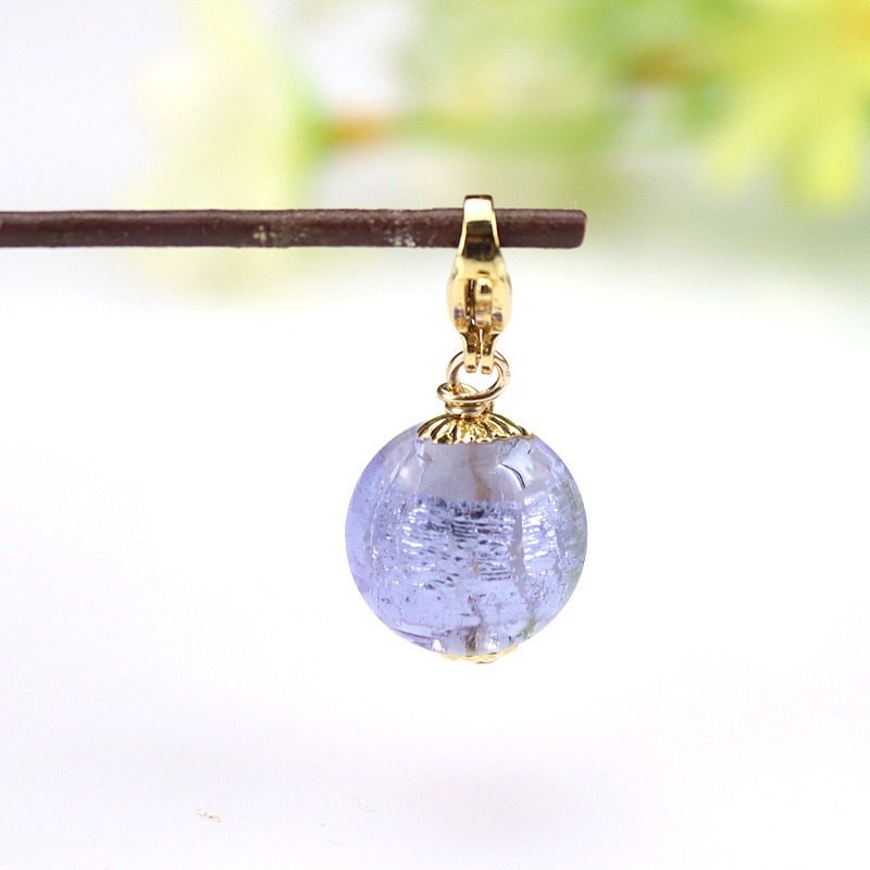 ライトパープルシルバーフォイルエッセンシャルオイルビーズペンダント（ロブスタークラスプスタイル）