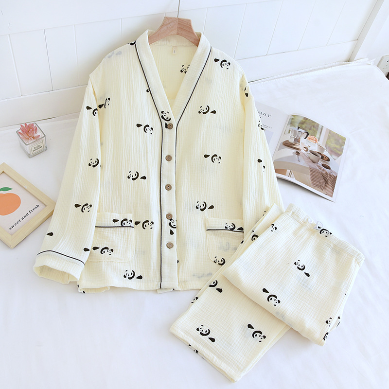 純綿クレープvネックパンダ月子服セット