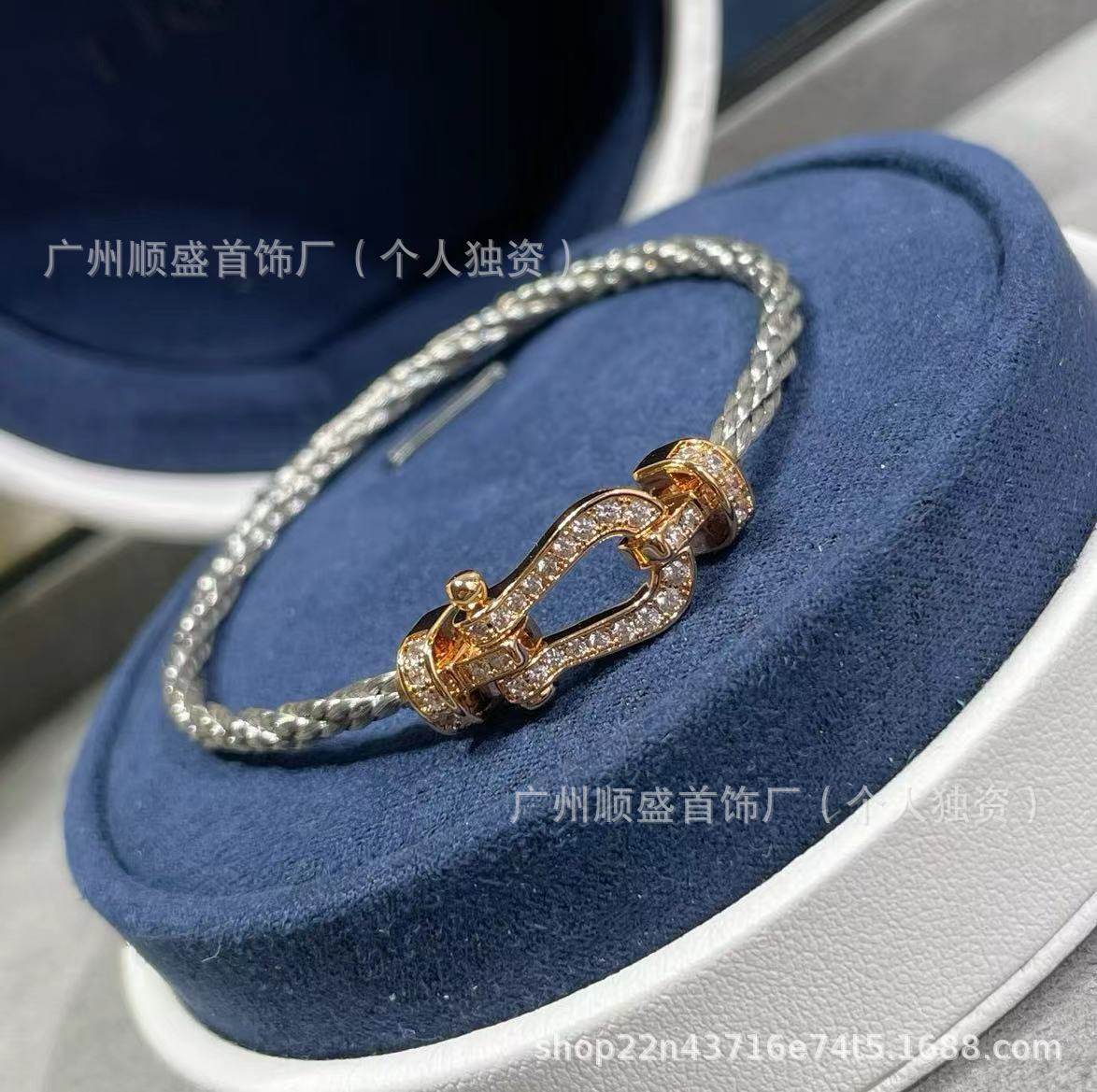 Sサイズ - スチールロープ - ローズゴールド - ダイヤモンドがいっぱい