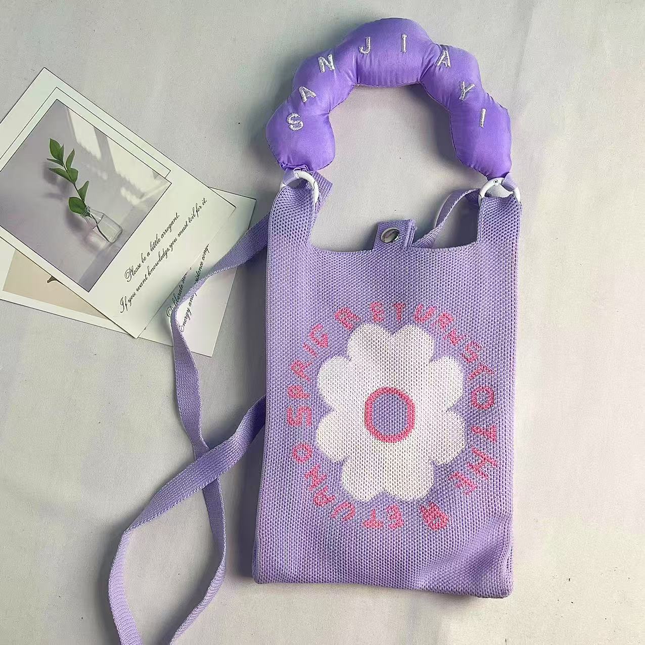 【ハンドル+ショルダーストラップ】パープルレターフラワー
