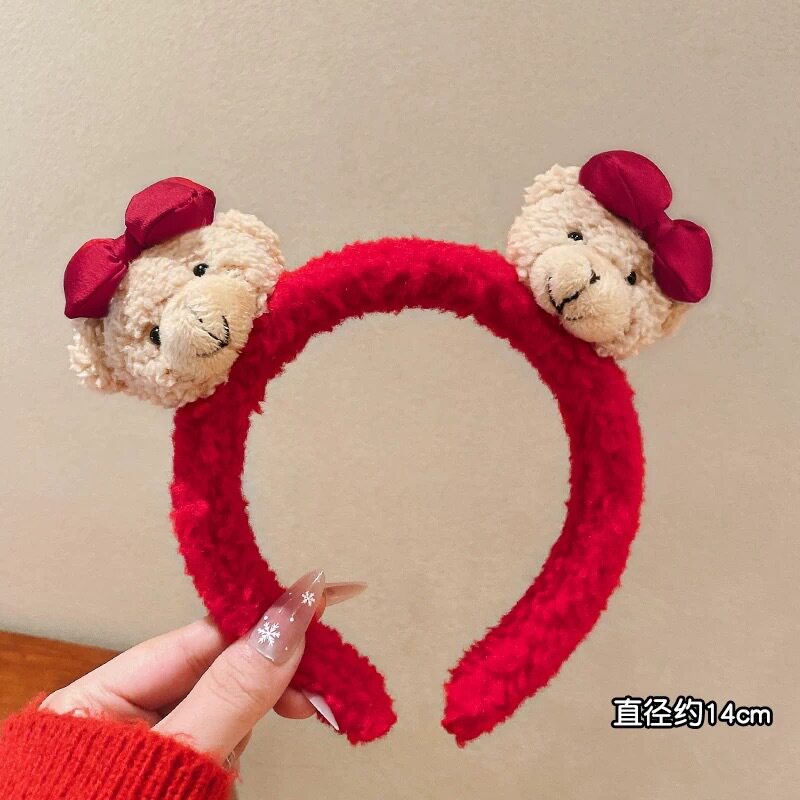 54#サテンの赤いリボン付きくまさんぬいぐるみヘアバンド