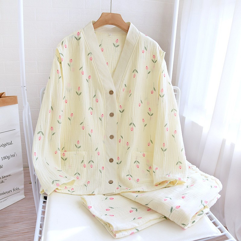 純綿クレープvネック小チューリップ月子服セット