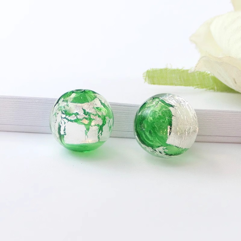 グリーン ダブルホール シルバー フォイル エッセンシャル オイル ビーズ