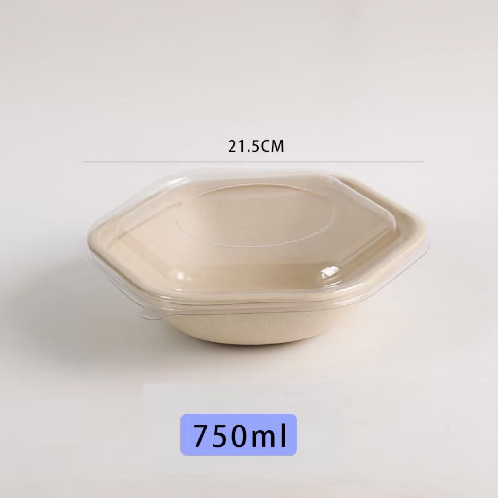 750mlの厚みのある六角ボウル+高透明蓋