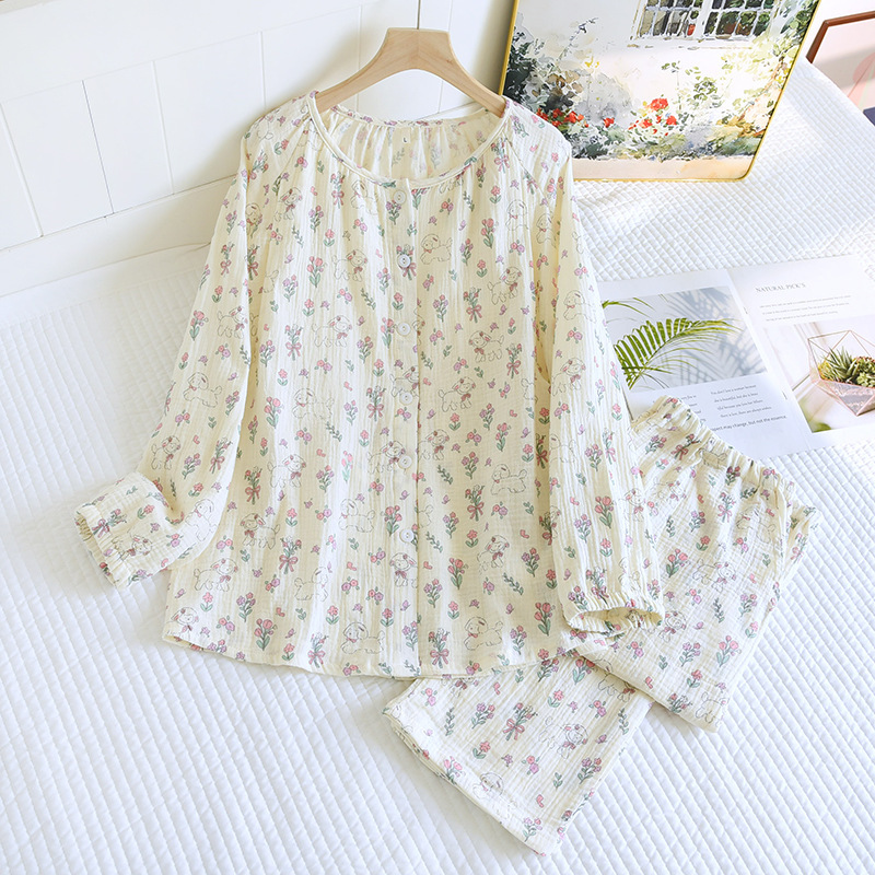 胸パッド/固定カップ純綿クレープラウンドネック子羊監禁服セット