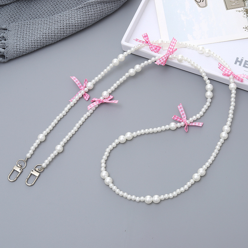 ホワイトビーズピンクチェックリボン