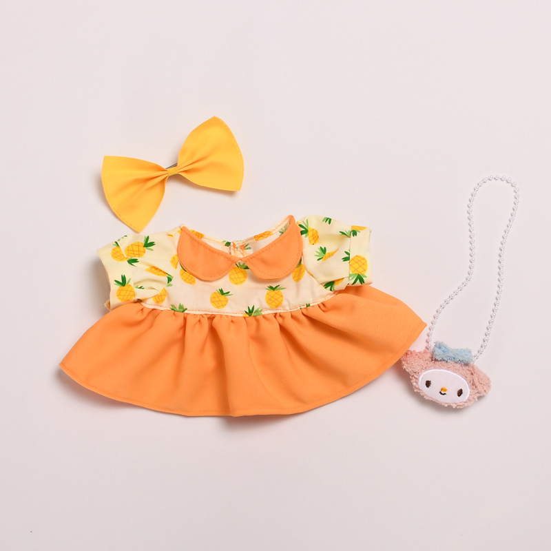 春のオレンジ色のパイナップルワンピースセット + 美楽ティーバッグ (人形なし)