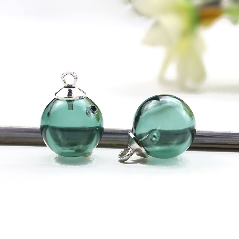 ダークグリーンのエッセンシャルオイルビーズ+スチールキャップ