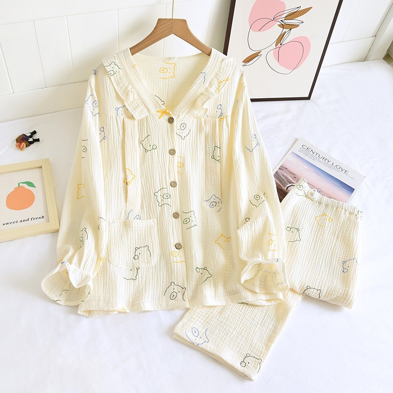 純綿ガーゼカラー熊vネック月子服