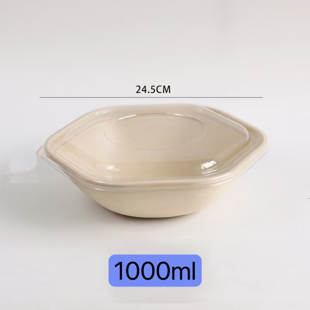 1000mlの厚みのある六角ボウル+高透明蓋
