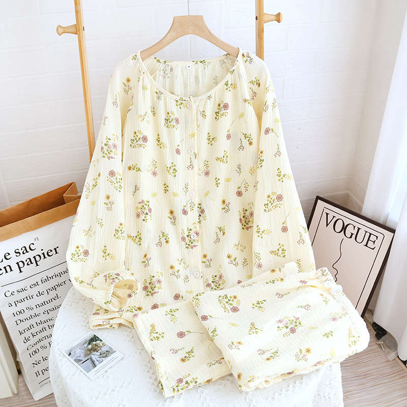 純綿クレープ丸襟花容花月子服セット