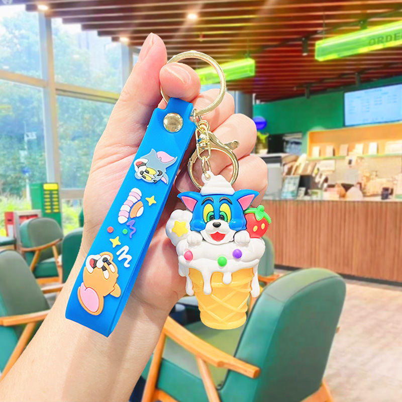 エポキシ猫とネズミのキーホルダー - アイスクリームブルーキャット