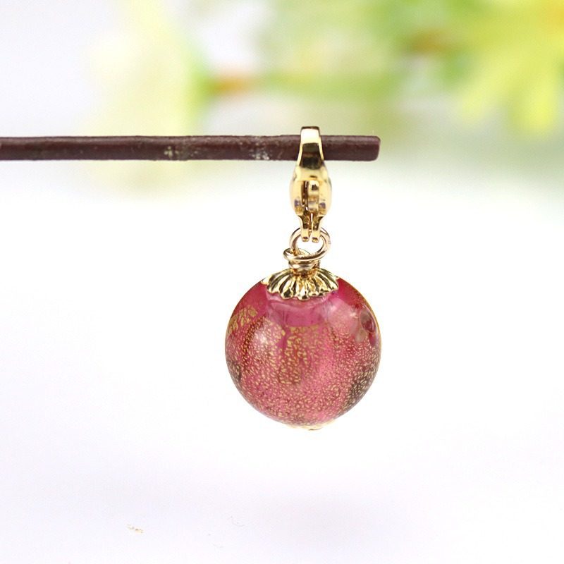 パープルゴールドフォイルエッセンシャルオイルビーズペンダント（ロブスタークラスプ）