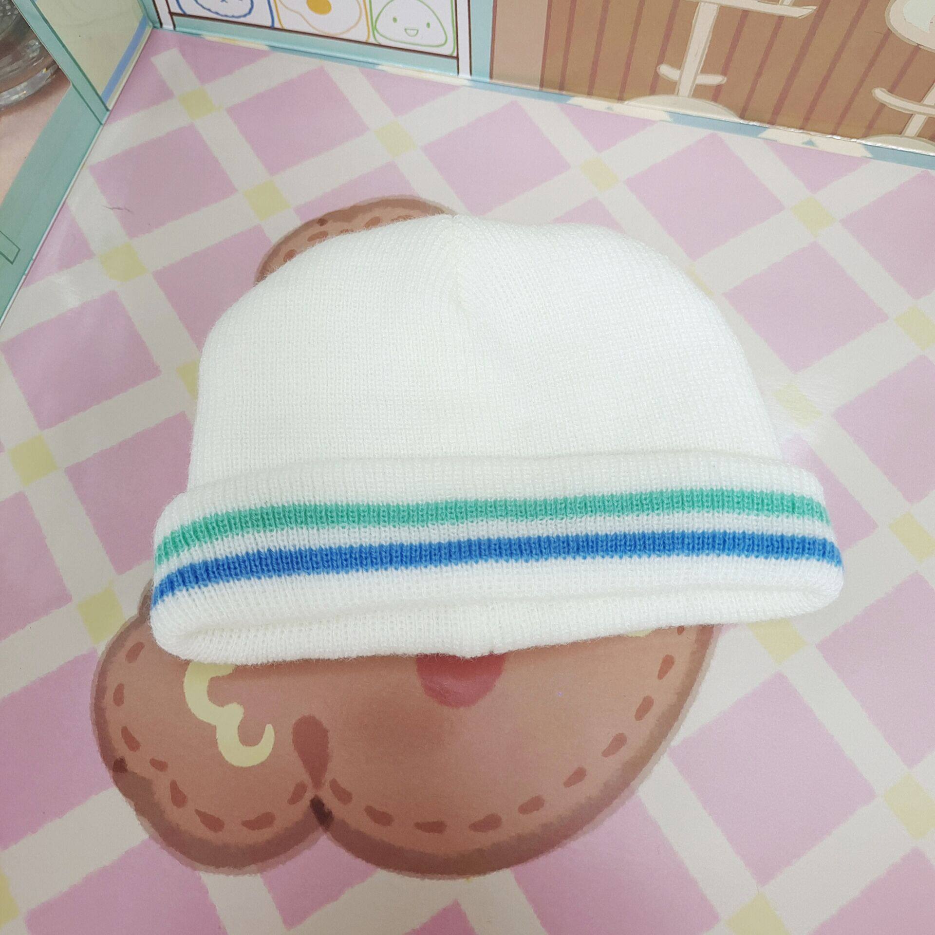 青緑縞毛糸帽