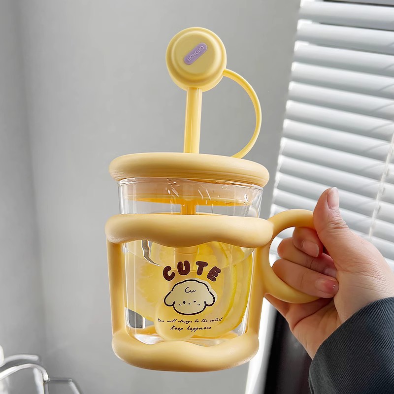 黄色450mlストロースプーン茶漏れ