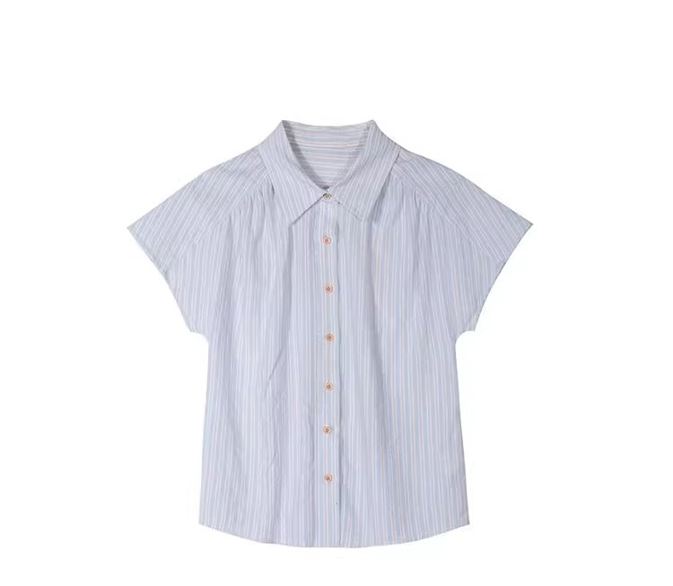 青と白のストライプのトップス