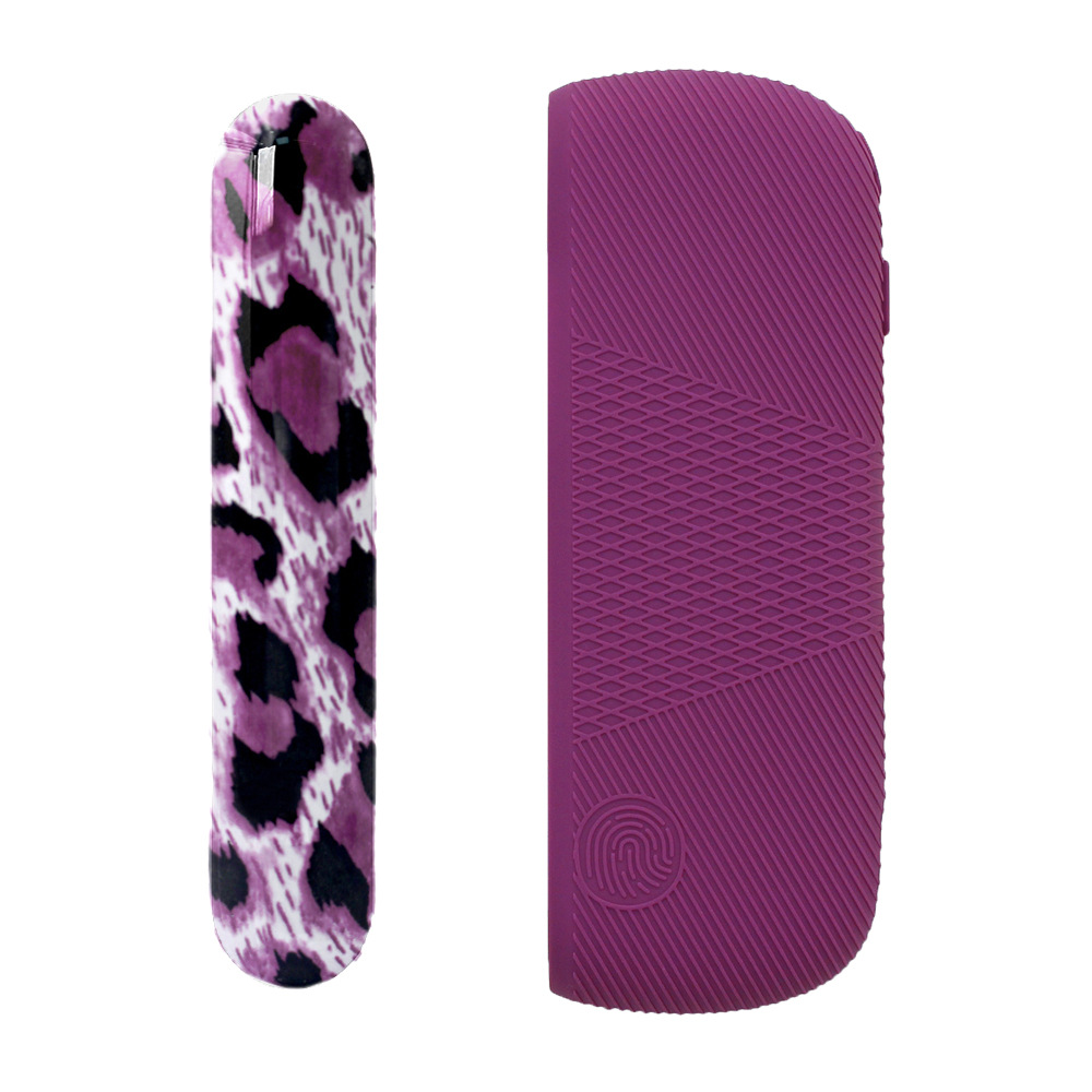 バーガンディシリコンシェル + ヒョウ柄パープルサイドカバー