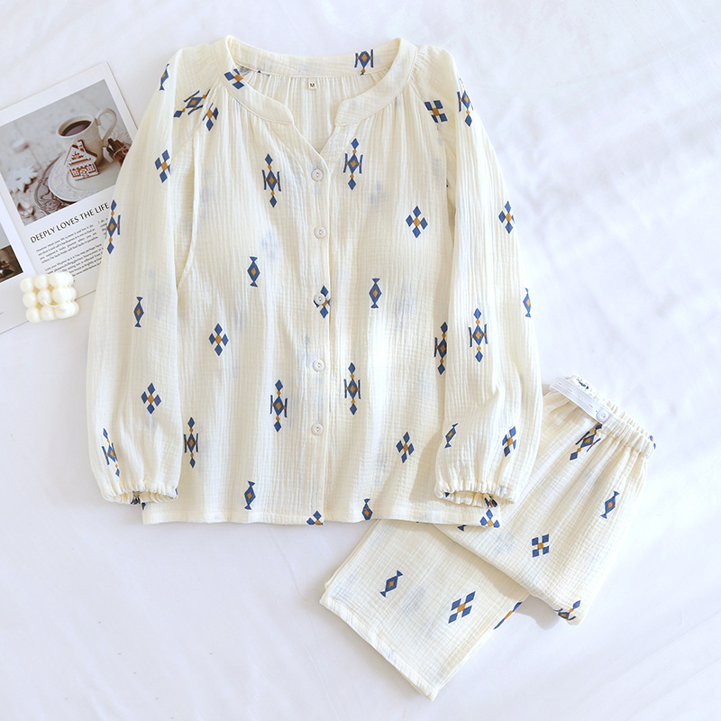 胸クッション/固定カップ純綿クレープ V ネック監禁服スーツベージュ菱形