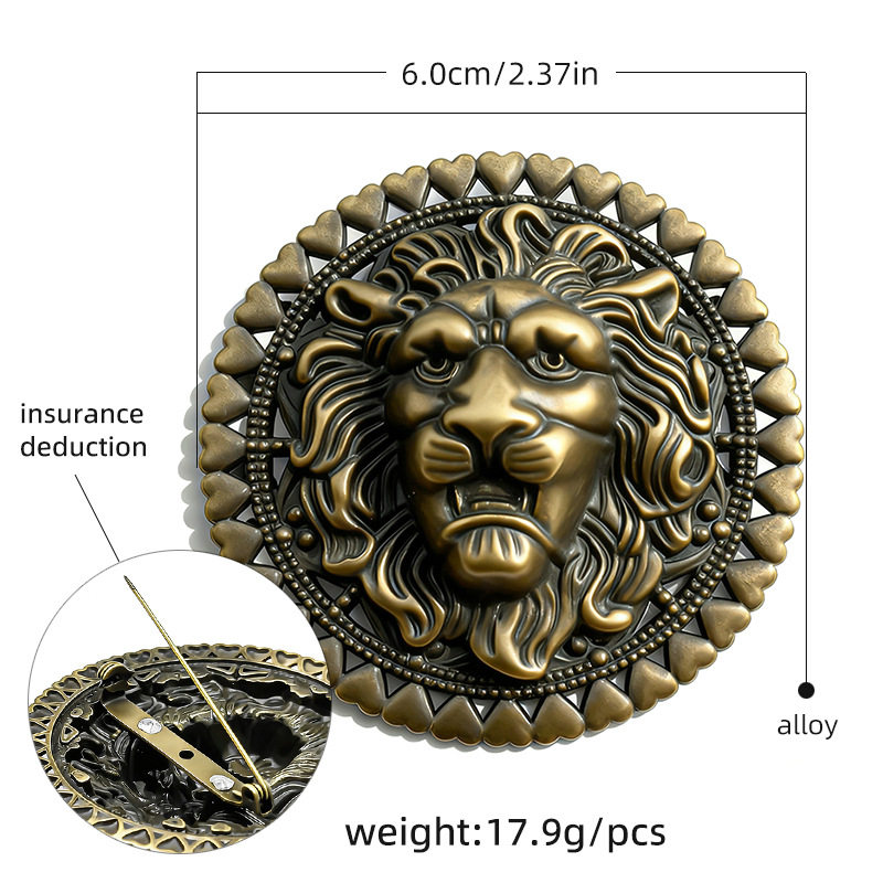 G0016-60mm ブロンズ ラブ リム 中空ライオン ヘッド ブローチ/ピース