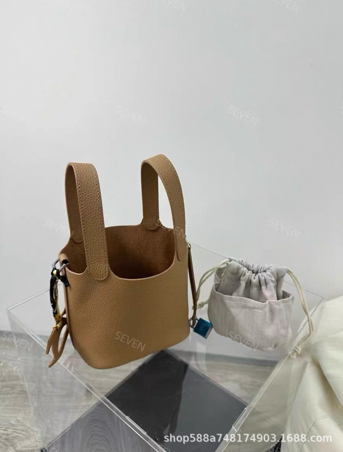 ゴールデンブラウン ミニサイズ14cm + 内ポケット、牛革の一層目