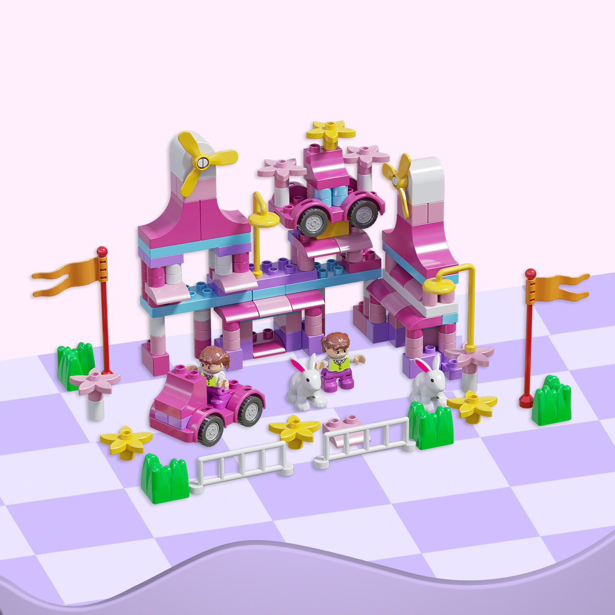 182 個の大きな粒子の女の子の城の積み木