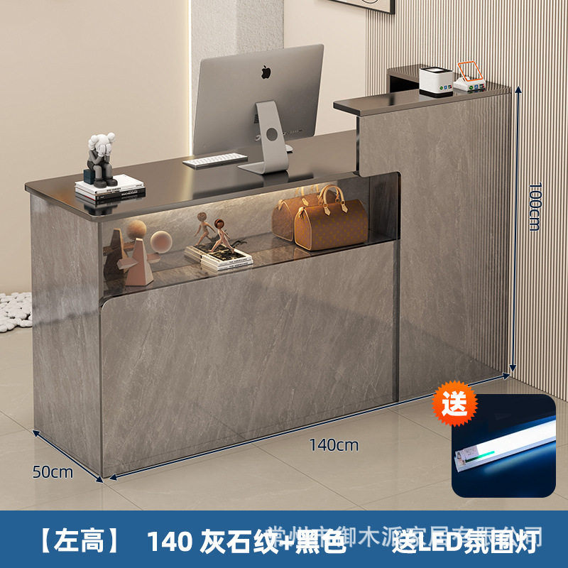 グレー石目カラー+グレー木目キャビネット-140cm【左コーナー】