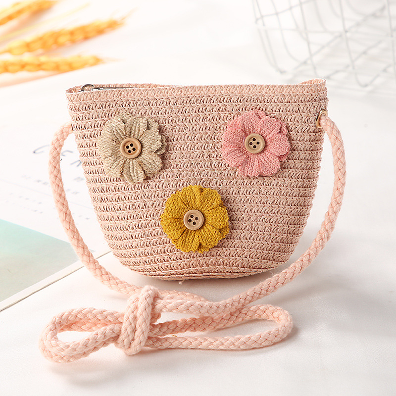 ボタン三つ花バッグピンク
