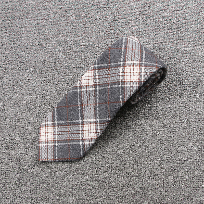 深灰間橘白格ネクタイ (d)