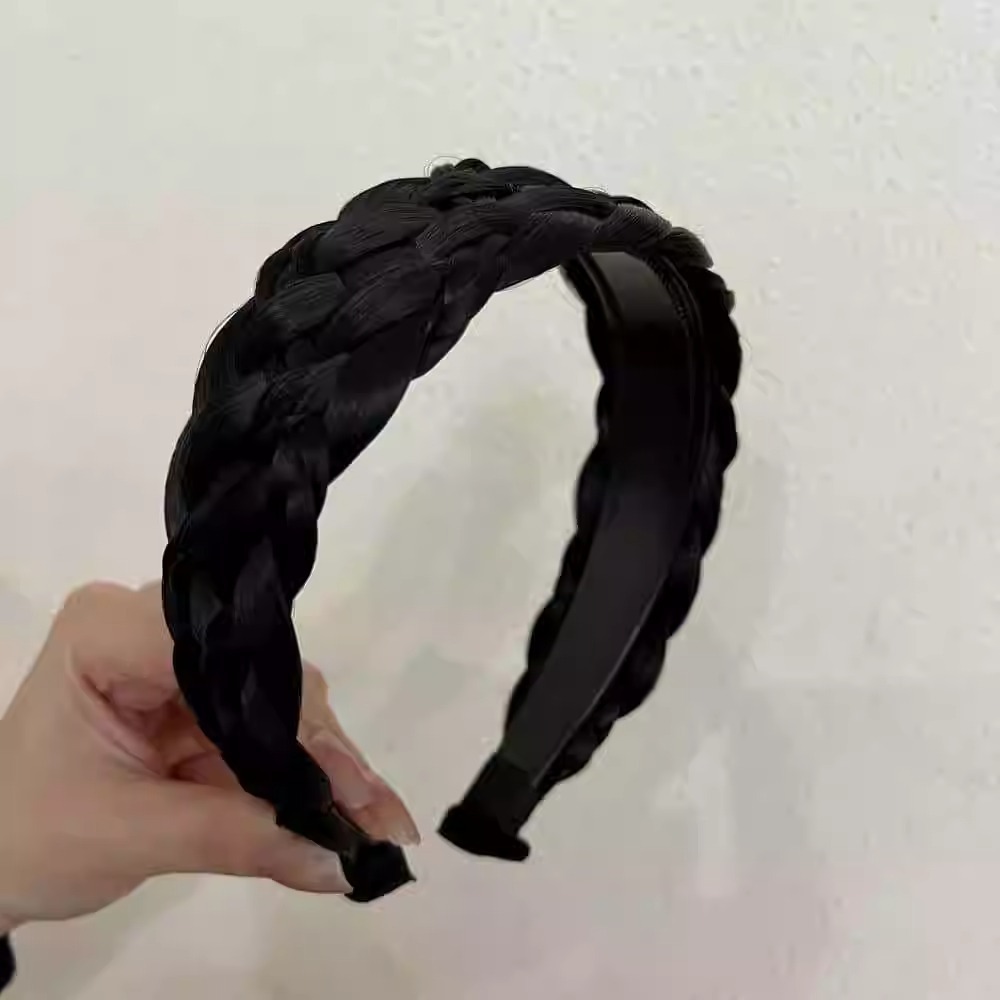 幅広カチューシャ三つ編み【ピュアブラック】