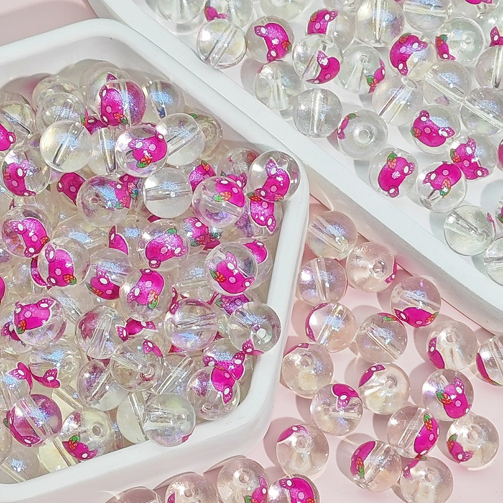 K54#Strawberry Bear Butt [10MM プリント漫画ビーズ]