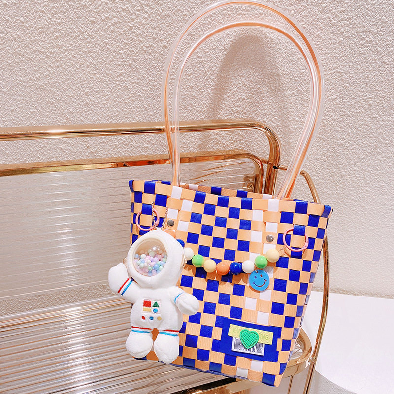 16.a 07宇宙飛行士の数珠金オレンジ色の編み物バッグ