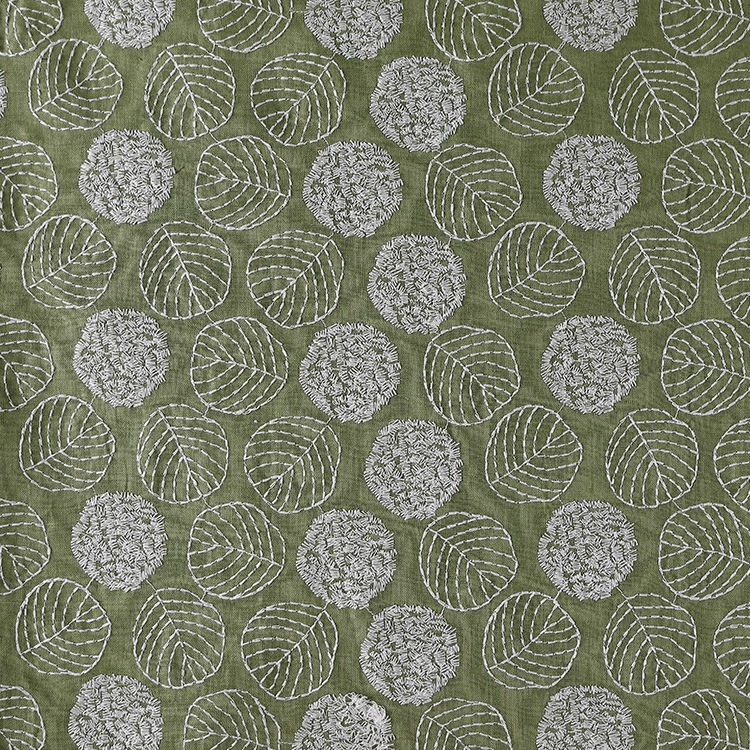 E20081 緑地白糸（ドア幅120cm ラミーコットン）