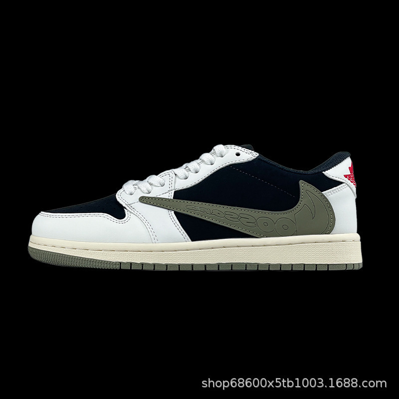 AJ1 ロートップ - 黒と緑のオリーブバーブ