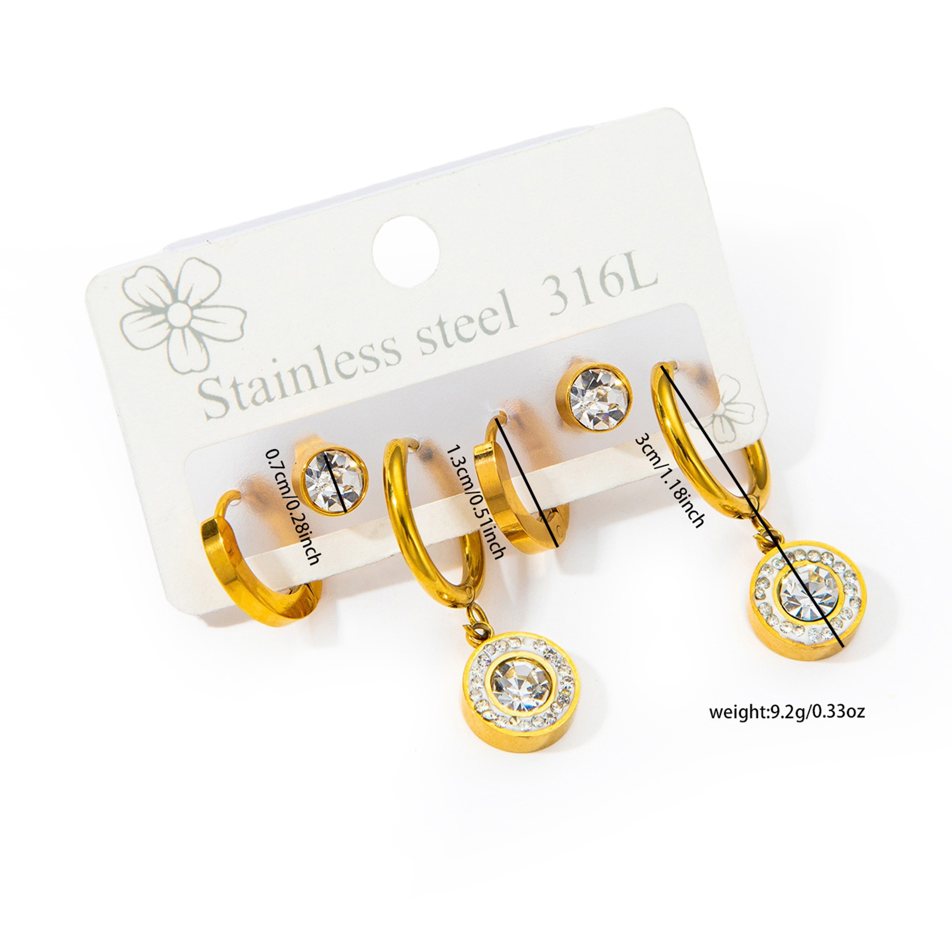 チタンスチールラウンドジルコンイヤリングセット