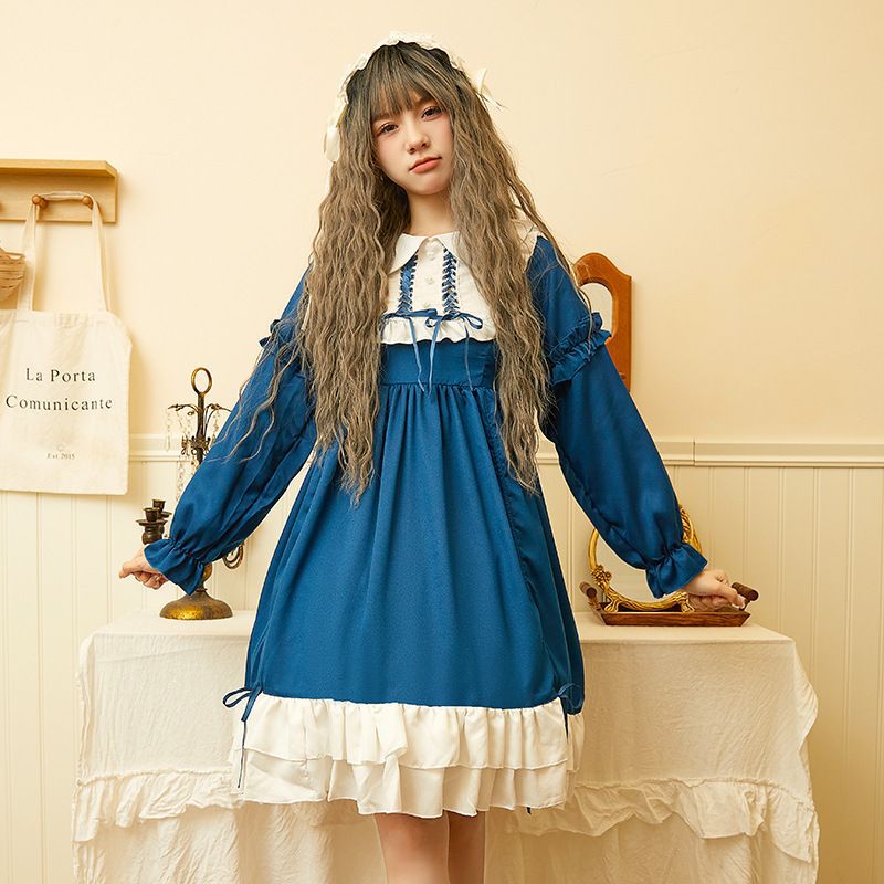 長袖ブルーロリータドレス