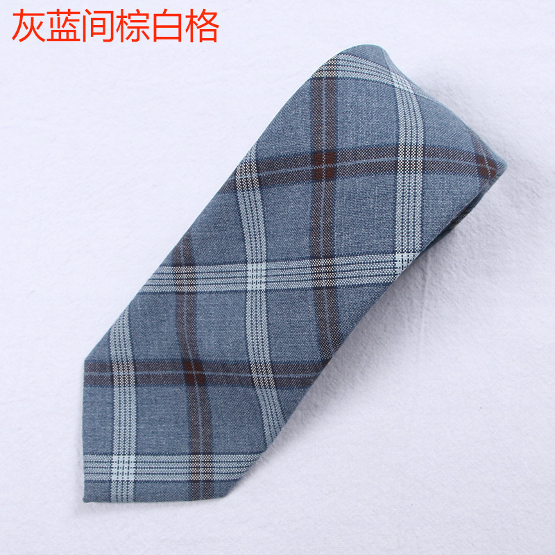 グレーとブルーの茶白チェックネクタイ(D)
