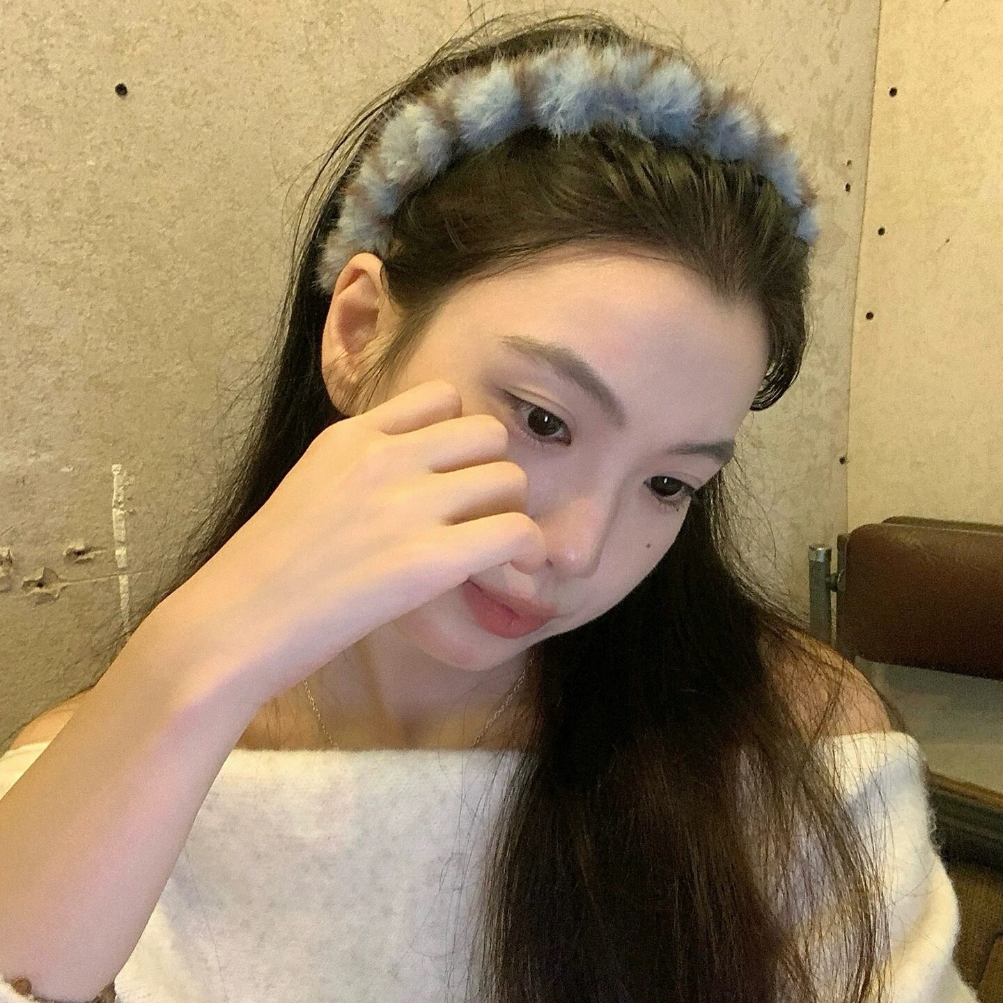 12#ブルーコーヒーグラデーションイミテーションミンクぬいぐるみ布歯付きヘッドバンド