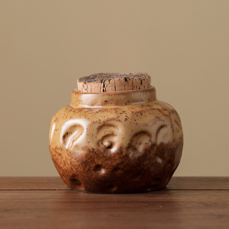 Shiyan 輸入オーク蓋茶缶 [ラウンドブロンズ]